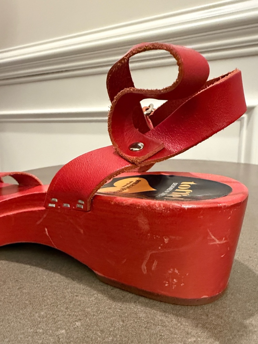Swedish Hasbeens Red Bow Peep-Toe Sandals with Ankle Strap - Picture 9 of 9